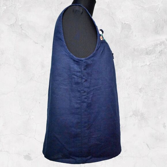 J Crew Navy Linen/Cotton Floral Embroidery Sleeveless Top - Lined - Women's S - Picture 3 of 7